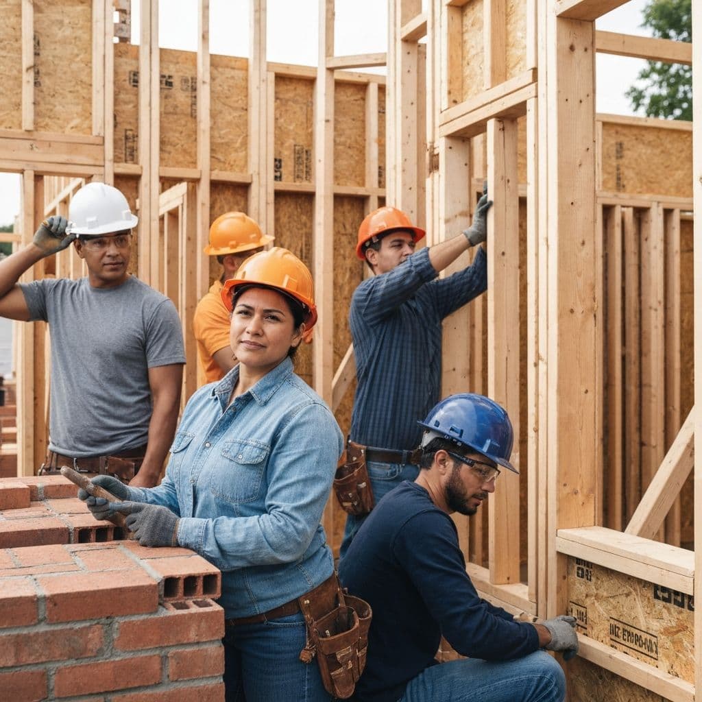 Construction team working on residential project