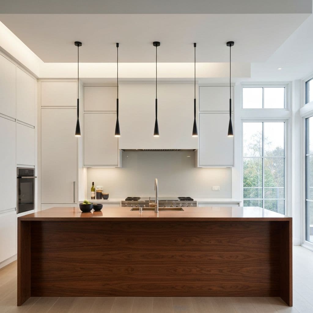 Contemporary kitchen island with pendant lights