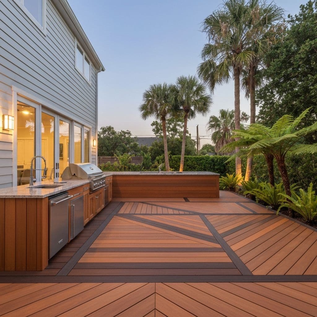 Custom composite deck for outdoor living