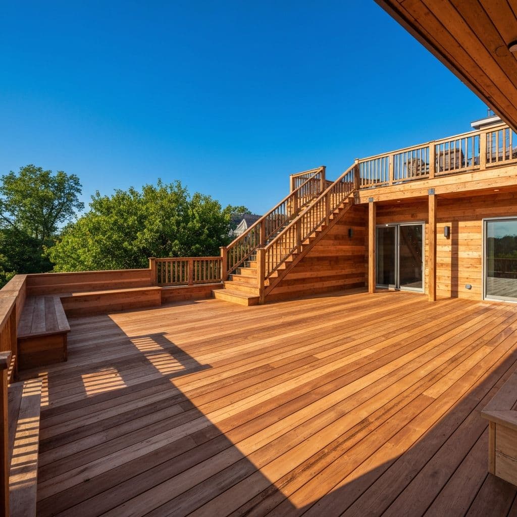 Custom wooden deck outdoor living space