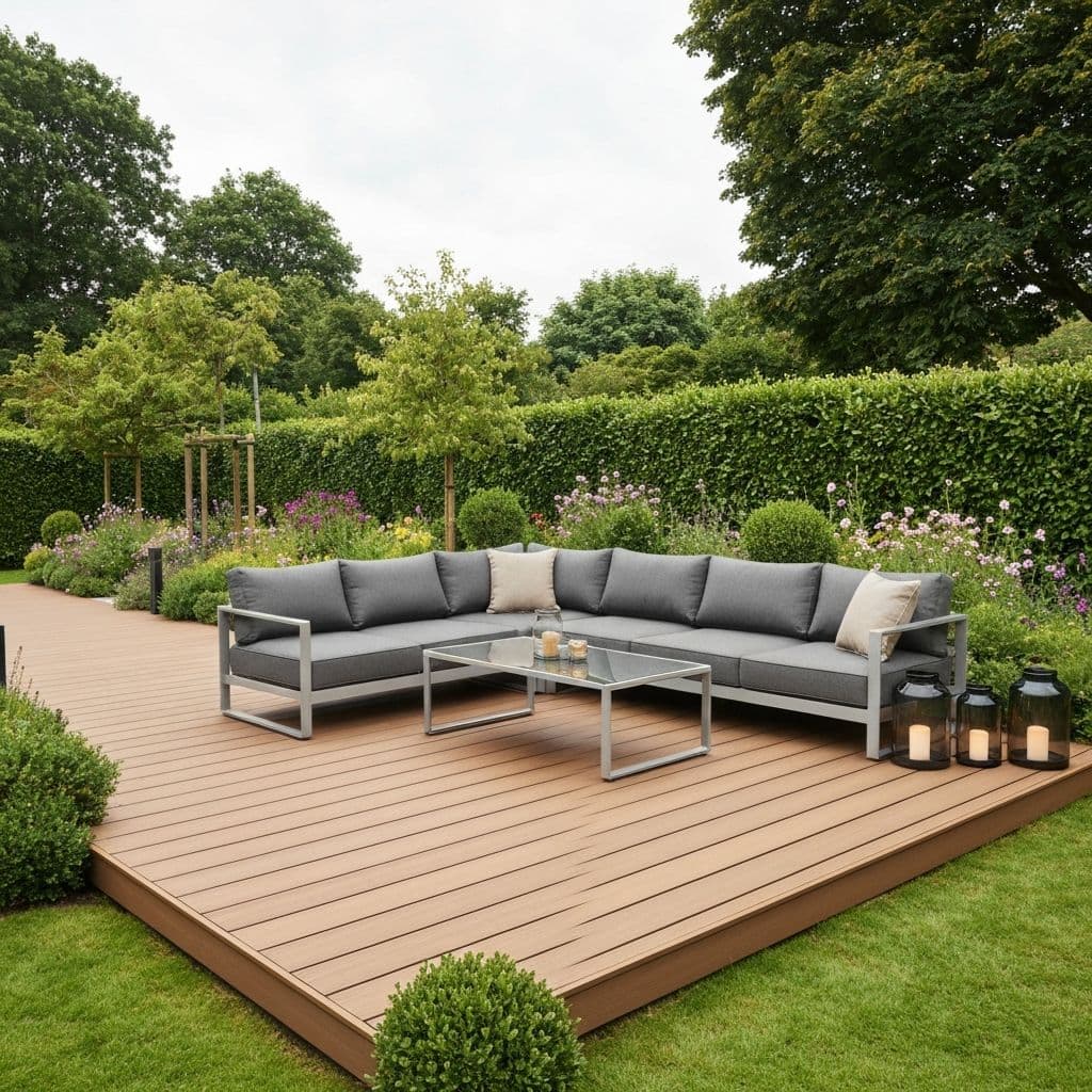 Modern composite deck outdoor living space