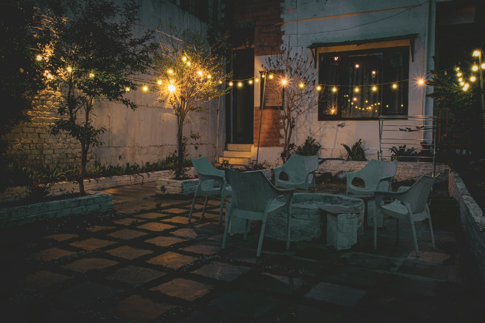 Evening Patio with String Lights