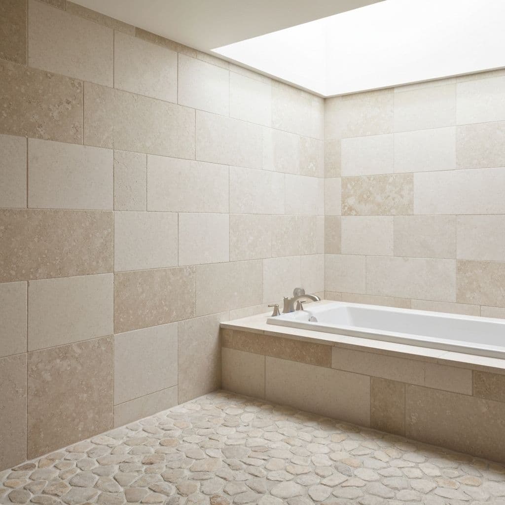 Spa-style bathroom with natural stone