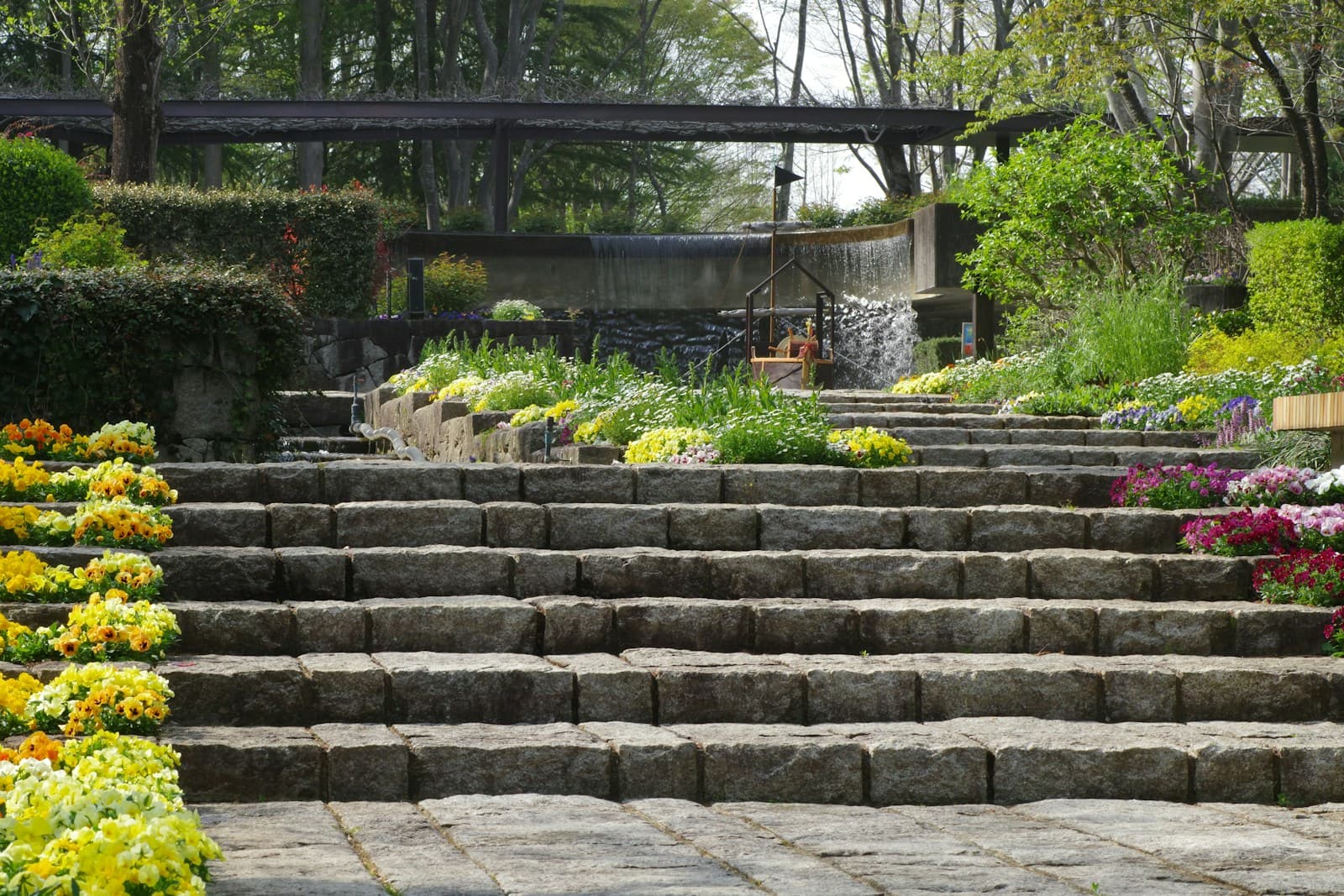 Custom stone steps with landscape lighting
